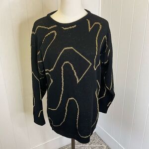 Vintage Knit Maven Women’s Large Oversized Black Gold Speckled Pullover Sweater
